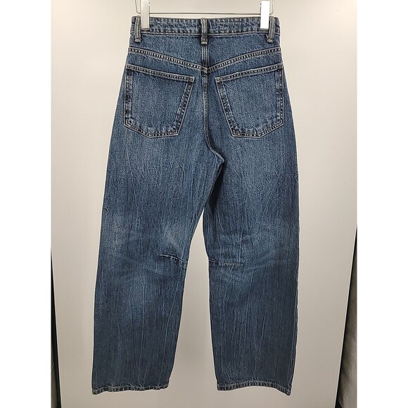 Zara Barrel Leg Jeans Sz 0 Rigid Denim - Picture 5 of 6
